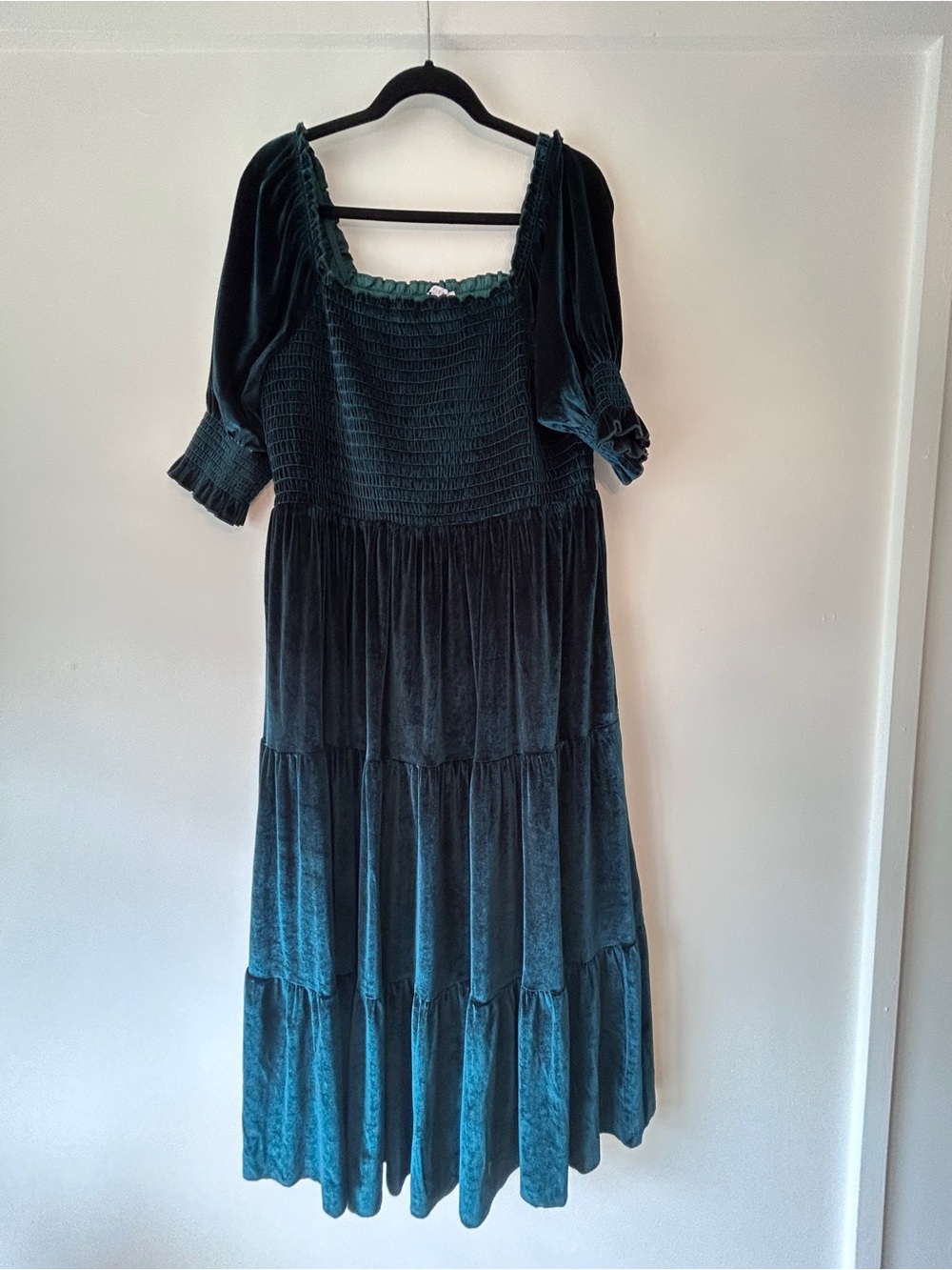 Baltic Born Emerald Green Velvet Smocked Tiered Maxi Dress 1XL